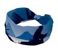 Cerchietti larghi da donna con silhouette giapponese Kendo blu notte lago elastico turbante fascia per capelli antiscivolo, fasce per capelli per allenamento sudore fasce alla moda accessori per