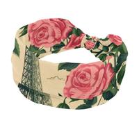 Cerchietti larghi da donna, con Torre Eiffel di Parigi, con rosa rosa, fasce elastiche per capelli per yoga, allenamento, per lavare il viso e il trucco