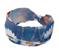 Cerchietti larghi da donna, elastici, con farfalle che volano su margherite bianche, antiscivolo, per allenamento, yoga, sport, corsa