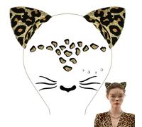Cerchietti Leopardo e Gemme Adesivi, Cerchietto Halloween Gatto, Cerchietto con Corna da Gatto, Accessori Costume Cosplay di Halloween Carnevale per Ragazze Donna (B)