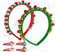Cerchietti Natalizi, 2 PCS Cerchietti per Capelli Natale, Accessori per Capelli Natalizi Con Campanelli, Cerchietto Natalizio Bambini Adulti, Fascia Natalizia Rosso Verde Decorazioni Natalizie
