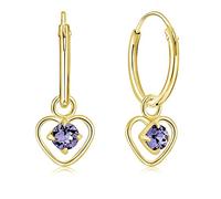 Cerchietti Orecchini Cuore Pendenti Argento 925 Placcati Oro 24K con Brillantini Punto Luce Tanzanite 3 mm - Orecchini Viola Donna Eleganti e Ipoallergenici - Diametro Cerchietto 14 mm
