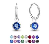 Cerchietti Orecchini Pendenti Donna Argento 925 con Cristallo Blu Zaffiro - Orecchini Donna Blu con Brillantini Rotondi - Spessore : 1.5 mm - Diametro: 14 mm