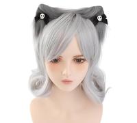 Cerchietti per capelli con orecchie di gatto con teschio e fiocco, per incontri a tema anime, appassionati di film, per adolescenti e adulti