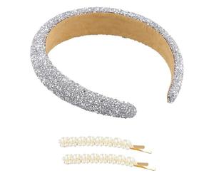 Cerchietti per Capelli con Strass Scintillanti, Fasce per Capelli Decorate con Cristalli e Perline, Cerchietti Bambina per Matrimoni Feste e Uso Quotidiano, con due Fermagli per Capelli di Perle