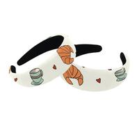 Cerchietti per capelli da donna con ciambelle, con pane e caffè, antiscivolo, per trucco, ampia parte superiore, turbante per doccia, confezione da 2