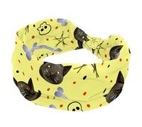 Cerchietti per capelli da donna con motivo a ossa di gatto, per Halloween, ampia fascia per capelli antiscivolo, fascia elastica per il sudore, yoga, allenamento, morbida bandana per capelli