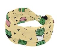 Cerchietti per capelli da donna, con motivo cactus in stile cartone animato, fascia larga annodata per yoga, allenamento, fascia morbida elastica, accessori per capelli alla moda