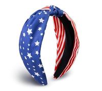 Cerchietti per capelli da donna con nodo con bandiera americana, 4 luglio, accessori per capelli con nodo per il giorno dell'indipendenza degli Stati Uniti, rosso, bianco e blu (1 conteggio, taglia
