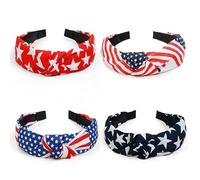 Cerchietti per capelli da donna con nodo con bandiera americana, 4 luglio, accessori per capelli patriottici per il giorno dell'indipendenza degli Stati Uniti, rosso, bianco e blu (4 pezzi, taglia