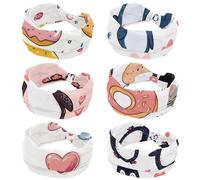 Cerchietti per capelli da donna, con pinguino e cuore, confezione da 6 pezzi, morbidi turbanti intrecciati con nodo, fasce per capelli antiscivolo, fascia elastica larga, accessori per capelli