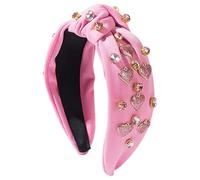 Cerchietti per capelli da donna, per San Valentino, alla moda, con strass, con strass, cuore e cuore, accessori per capelli per San Valentino, feste di nozze (rosa, misura universale)