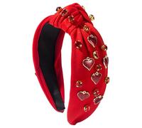 Cerchietti per capelli da donna, per San Valentino, alla moda, con strass di cristallo, cuore e nodo, fascia per San Valentino, festa di nozze, accessori per capelli (rosso, misura universale)