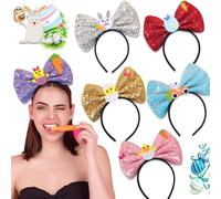 Cerchietti per capelli pasquali, 6 cerchietti per capelli con fiocco a forma di uovo di pulcino, accessori per capelli, decorazione per il giorno di Pasqua, per donne, ragazze e bambini