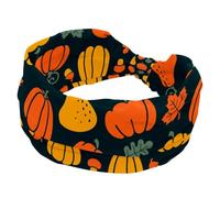 Cerchietti per donne e ragazze, fascia larga, con nodo a forma di zucca, con scritta "Happy Thanksgiving Pumpkin", fascia per capelli antiscivolo, per yoga, allenamento, corsa
