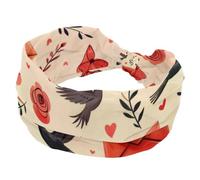 Cerchietti per donne e ragazze, fascia larga e morbida, motivo con lettere di uccellini, senza cuciture, elastiche, annodate, alla moda, per yoga, allenamento, palestra, corsa
