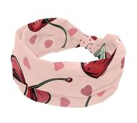Cerchietti sportivi da donna, con ciliegie e fiocchi su rosa, elastici per capelli, per infermiere, turbante largo, per allenamento, yoga, palestra, tennis