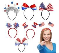 Cerchietto 4 luglio, per capelli Cerchietto blu, set di 7 anelli per capelli patriottici per il 4 luglio Memorial Veterans Independence Day Parade, Party Fav