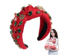Cerchietto annodato per donna Natale, Cerchietto annodato natalizio per donna - Fasce per capelli larghe con strass e perline natalizie | per le vacanze natalizie Fascia per capelli con nodo