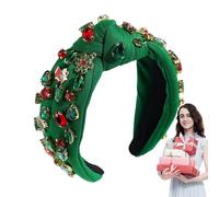 Cerchietto annodato per donna Natale, Cerchietto annodato natalizio per donna,Fascia per capelli larga per copricapo natalizio con perline | Squisita fascia per capelli con nodo in alto, festosa per f