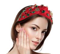 Cerchietto annodato per donna Natale, Cerchietto annodato natalizio per donna, Fascia per capelli larga per copricapo natalizio con perline, Fascia per capelli con nodo in alto, festivo, natalizio, pe