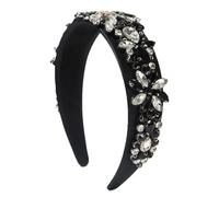 Cerchietto barocco da donna a tesa larga con diamanti e perle, ornamento per capelli, nero