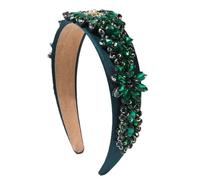 Cerchietto barocco da donna a tesa larga con diamanti e perle, ornamento per capelli, verde