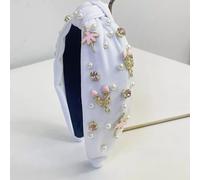 Cerchietto Bianco Con Nodo Perle Strass Rosa Elegante Accessorio Capelli CF56296