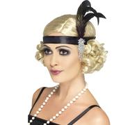 Cerchietto Charleston Donna Flapper Accessorio Elegante Satinato Nero Anni 1920