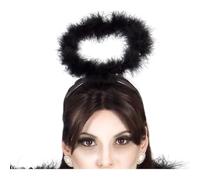 Cerchietto con aureola in marabou nero accessorio per travestimenti e costumi carnevale halloween feste a tema cosplay (Nero)