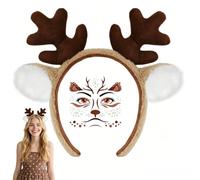 Cerchietto con corna di cervo e orecchie di cervo con 2 adesivi facciali a tema animale, accessori per cabina fotografica, per costumi di Halloween e cosplay, regali per donne, per feste in stile