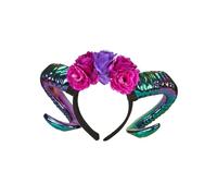 Cerchietto con corna montone e rose rosa e viola, fata dei boschi