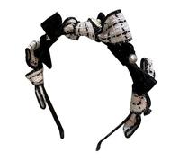 Cerchietto con fiocco in velluto in tweed scozzese bianco e nero e camelia - Accessori for capelli alla moda for le donne(Bianca)