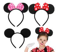 Cerchietto con Orecchie da Topo, 3 Pezzi Fasce da Cartone Animato, Mouse Ears Headband, Accessori Capelli Bambini per Festa di Compleanno, Natale, Martedì Grasso, Halloween