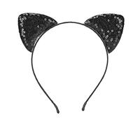 Cerchietto con orecchie di gatto per Halloween, confezione 2 fasce carine glitterate con cerchi in metallo per capelli lucenti con paillettes per donne e ragazze indossare ogni (nero)