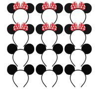 Cerchietto con Orecchie Topo, 12 Pezzi Fasce da Cartone Animato, Accessori Capelli Bambini per Festa di Compleanno, Natale, Carnevale, Halloween