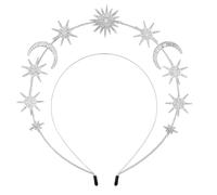 Cerchietto con stella e luna, corona a doppio strato in argento con strass, copricapo da dea con esagono, stile celeste europeo e americano, 17 x 21,1 cm