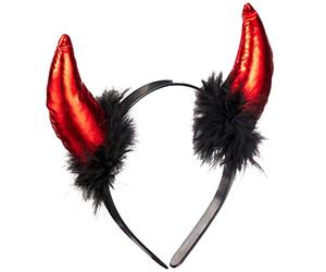 Cerchietto corna da diavolo rosso-nero - Accessorio per Halloween e Carnevale di KingofHalloween.de - Per donne e bambine