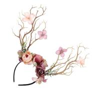 Cerchietto Corna Decorato Fiori, Accessorio Chioma | Comodo da Indossare, Stile Creativo e Chic, Colore Caffè, per Travestimenti, Foto Nuziali e Teatro