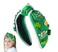 Cerchietto da donna con quadrifoglio, fascia annodata per il giorno di San Patrizio | Cerchietto decorato con strass, fasce annodate a trifoglio e trifoglio, fasce larghe per capelli per donne e non