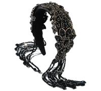 Cerchietto da donna con strass neri e nappe, orecchini finti per capelli, cerchietto per capelli da sposa nero