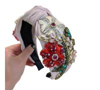 Cerchietto da donna con strass rossi con perline di cristallo e accessori floreali decorati