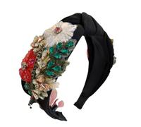 Cerchietto da donna con strass rossi con perline di cristallo e accessori floreali decorati