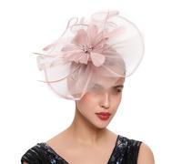 Cerchietto decorativo per capelli da cocktail da donna, in organza, con piume e fiori, per tea party, matrimoni, feste in costume