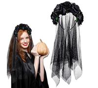 Cerchietto di Halloween, RosyFate Cerchietto Halloween con Velo Nero, Accessori per Capelli Halloween, Rosa Nera per Capelli, per giorno dei morti, Halloween, Cosplay Costume, Carnevale