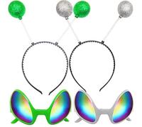Cerchietto e occhiali da alieno argentato, fascia per antenna marziana, con testa a sfera glitterata, per costume a tema spaziale, accessori per costumi alieni (2)