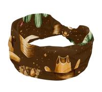Cerchietto elastico da donna, stile western, vintage, da cowboy, selvaggio West, con cactus, fascia larga, fascia annodata, fascia per capelli vintage, per uso quotidiano, yoga, allenamento