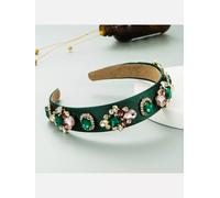 Cerchietto fascia per capelli archetto argento verde strass hippie boho 31735