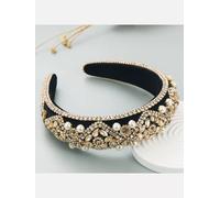 Cerchietto fascia per capelli archetto beige oro perle strass hippie boho 32302