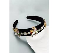 Cerchietto fascia per capelli nero argento perle diadema archetto strass X241
